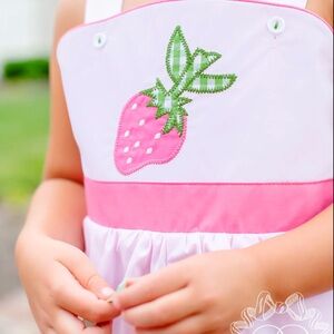 Pink Strawberry Embroidered Girls Romper